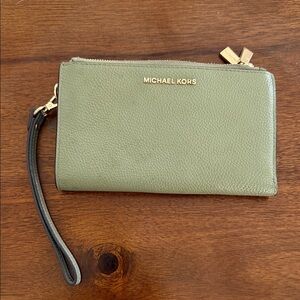 Michael Kors Olive Wristlet with Gold Accents